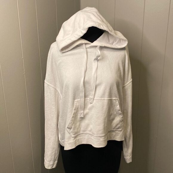 Vince Women’s Small white hoodie sweater cropped terry cloth drawstring pocket - Picture 1 of 6